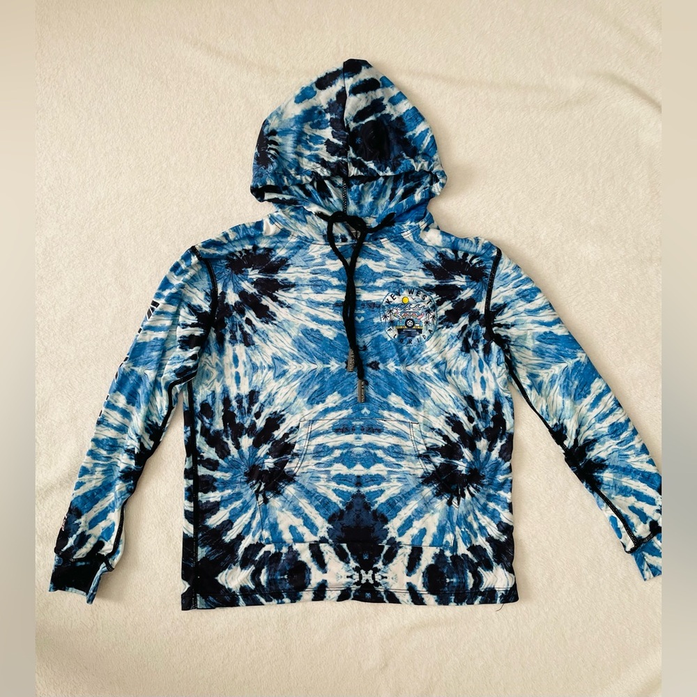 Ingear Boys Sun Protecting Shirt S 6/7 Blue Long Sleeves Hooded UPF 50+ Tie Dye